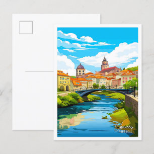 Chaves Portugal Art Vintage Travel Illustration Postcard
