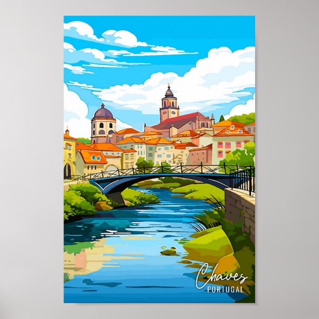Chaves Portugal Art Vintage Travel Illustration Poster (Front)