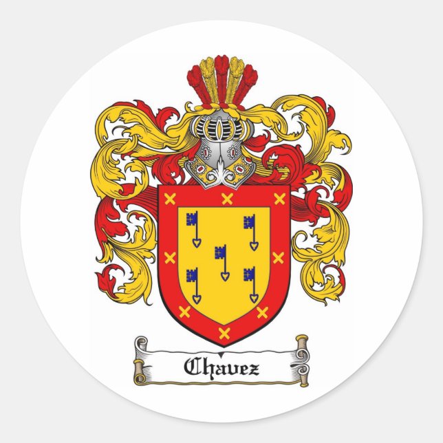 CHAVEZ FAMILY CREST -  CHAVEZ COAT OF ARMS CLASSIC ROUND STICKER (Front)