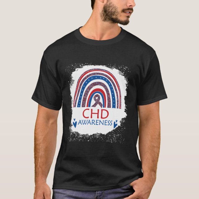 Chd Awareness He Disease Bleached Rainbow Blue Red T-Shirt (Front)