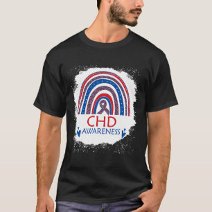 Chd Awareness Heart Disease Bleached Rainbow Blue T-Shirt