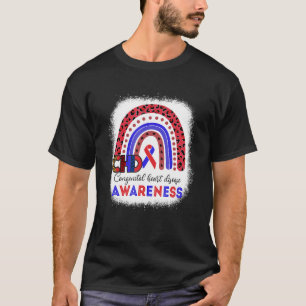CHD Awareness Heart Disease Leopard Rainbow Blue R T-Shirt