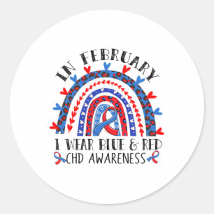 Chd Awareness Rainbow Blue Red Ribbon I Wear Blue  Classic Round Sticker