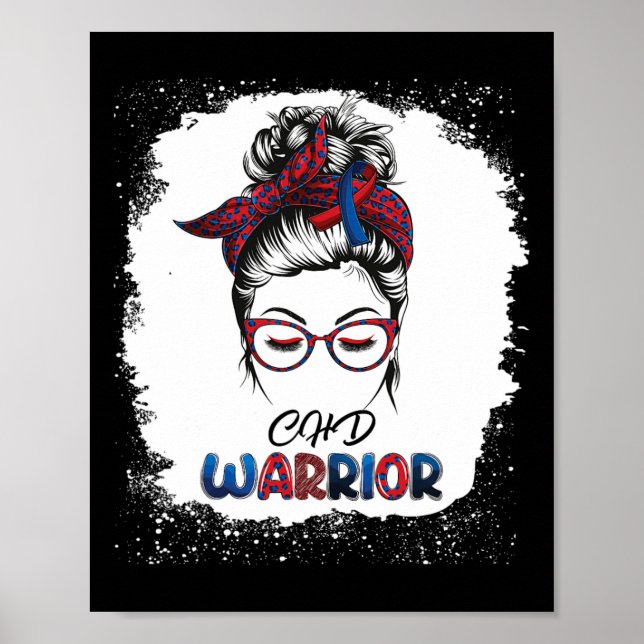 Chd Warrior Heart Disease Bleached Messy Bun Survi Poster (Front)