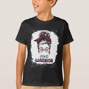 Chd Warrior Heart Disease Bleached Messy Bun Survi T-Shirt
