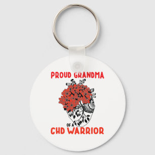 Chd Warrior Proud Grandma Pretty Red Floral Heart Key Ring