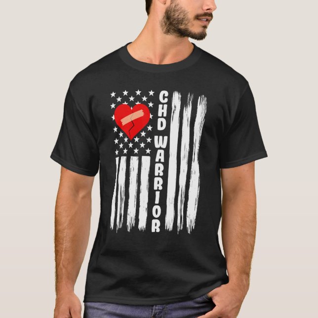 CHD Warrior US Flag Congenital Heart Disease 1 T-Shirt (Front)
