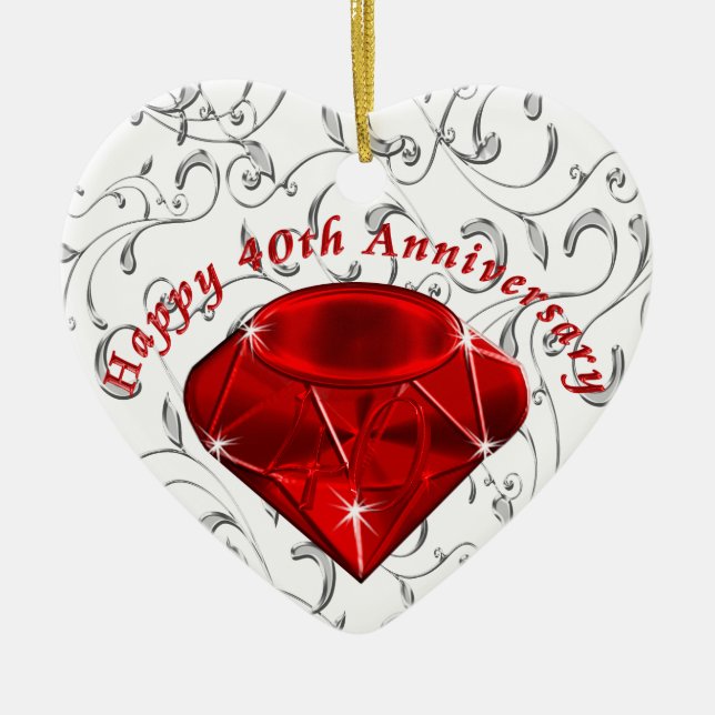 Cheap 40th Anniversary Gifts, Ruby design Ceramic Tree Decoration (Front)