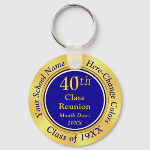 Cheap 40th Class Reunion Gifts, Blue and Gold Key Ring