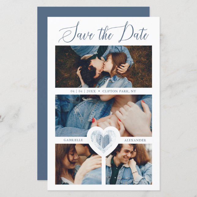 Cheap 4 Photos Blue Heart Engaged Couple Session (Front/Back)