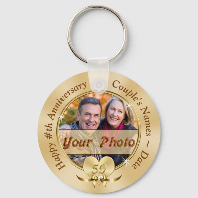 Cheap 50th Anniversary Party Favors PHOTO and TEXT Key Ring (Front)