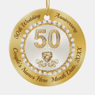 Cheap 50th Wedding Anniversary Gifts, Gold Favours Ceramic Tree Decoration