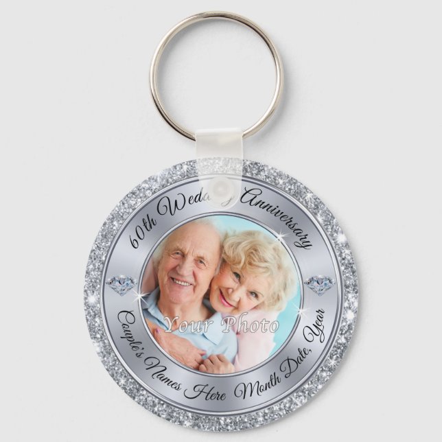 Cheap 60th Anniversary Favours, PHOTO and TEXT Key Ring (Front)