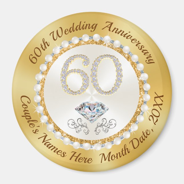Cheap, 60th Wedding Anniversary Party Favours Keyc Magnet (Front)