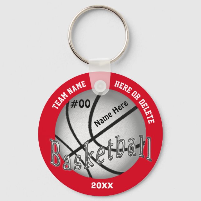 Cheap Basketball Keychains, 4 Text Boxes YOUR TEXT Key Ring (Front)