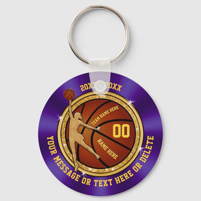 Cheap Basketball Team Gift Ideas, Purple and Gold Key Ring (Front)