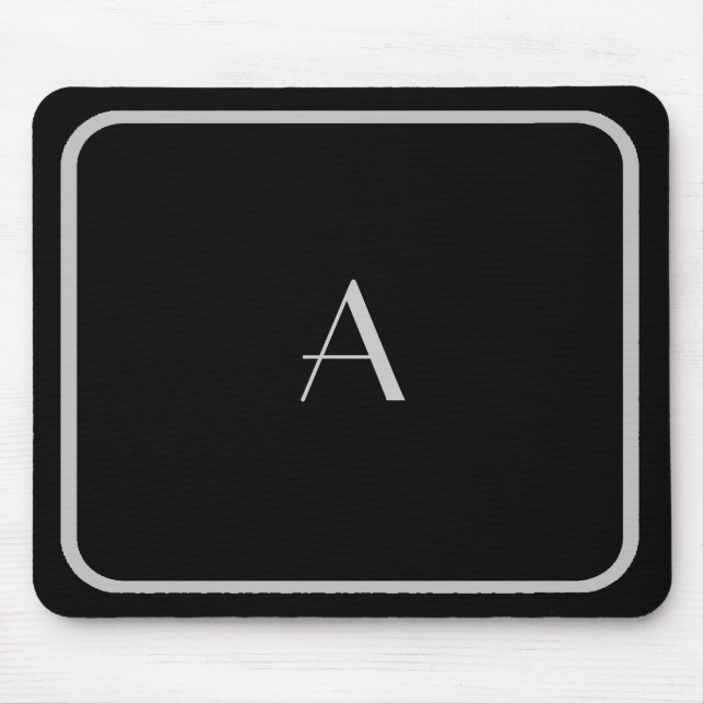 Cheap Black and Silver Monogram with Frame Mouse Mat (Front)