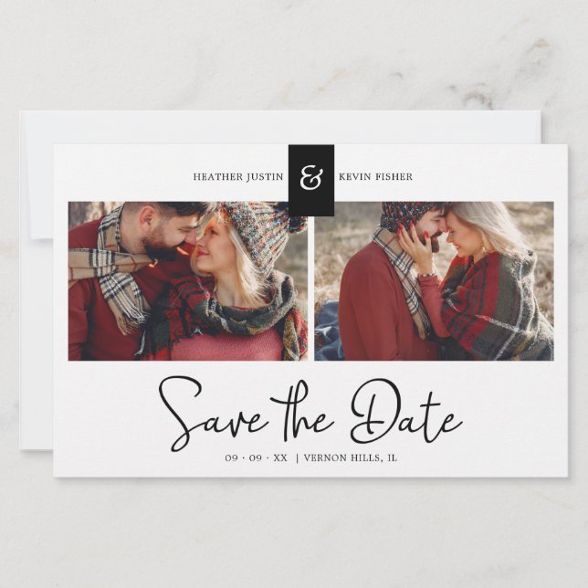 Cheap Black Custom 2 Photos Instant Engaged Couple (Front)