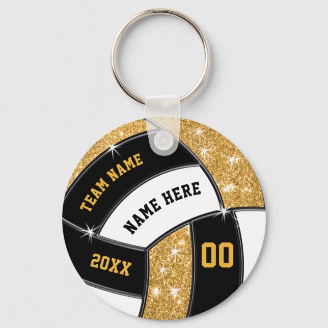Cheap Black, Gold, White, Volleyball Party Favours Key Ring (Front)