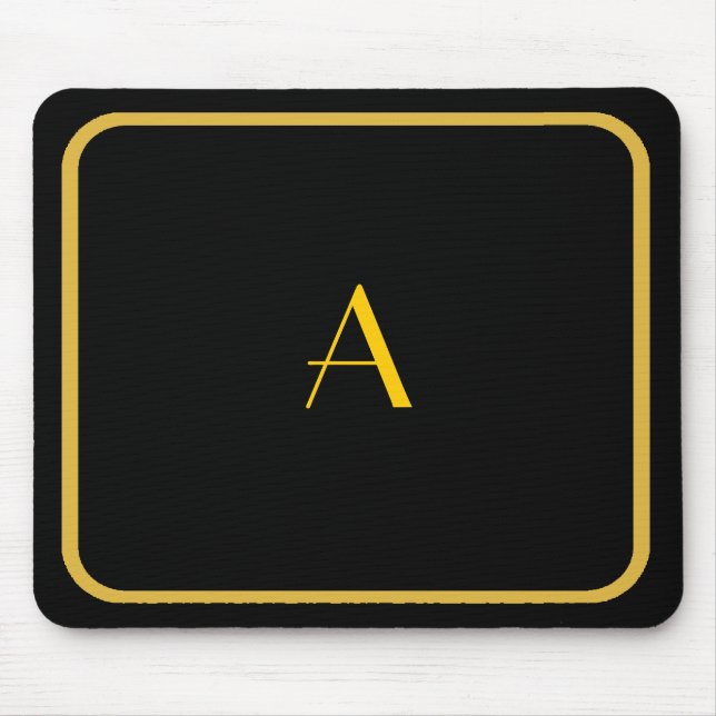 Cheap Black Mousepad w/ Gold Frame & Monogram (Front)