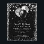 Cheap Black Silver Glitter Balloon Lights Birthday Flyer<br><div class="desc">Modern Elegant Black Silver Slate Grey Glitter String Lights Banner Balloon Any Age Birthday</div>