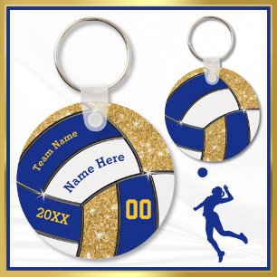 Cheap Blue, White and Gold Volleyball Keychains