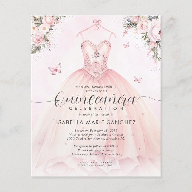 Cheap Blush Pink Floral Princess Gown Quinceanera Flyer (Front)