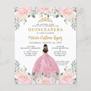 Cheap Blush Pink Gold Floral Princess Quinceañera Flyer