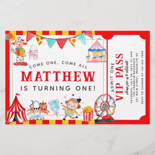 Cheap Circus Carnival Show Ticket Cute Birthday Flyer (Front)