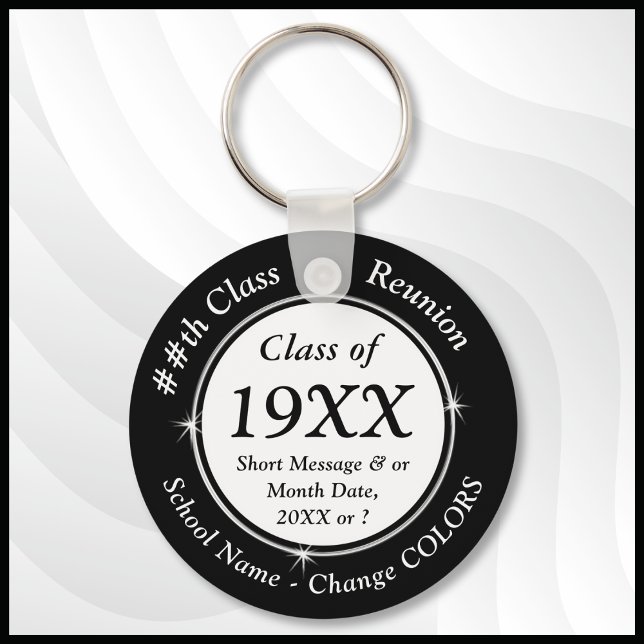 Cheap Class Reunion Gift Ideas, Black and White or Key Ring (Black White, Class Reunion Souvenir Ideas. Personalized Class Reunion Keychains. Reunion Mementos.)