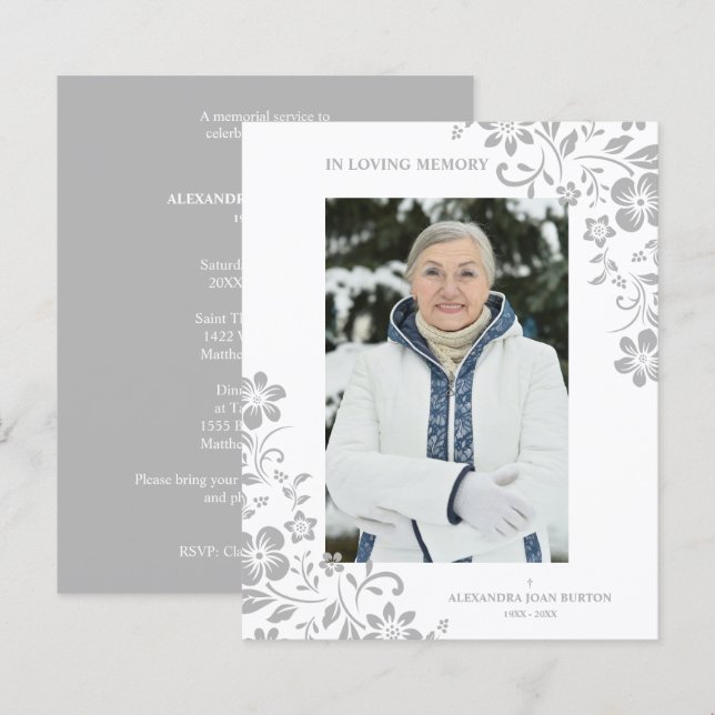 Cheap Classic Grey Floral Funeral Service Photo (Front/Back)