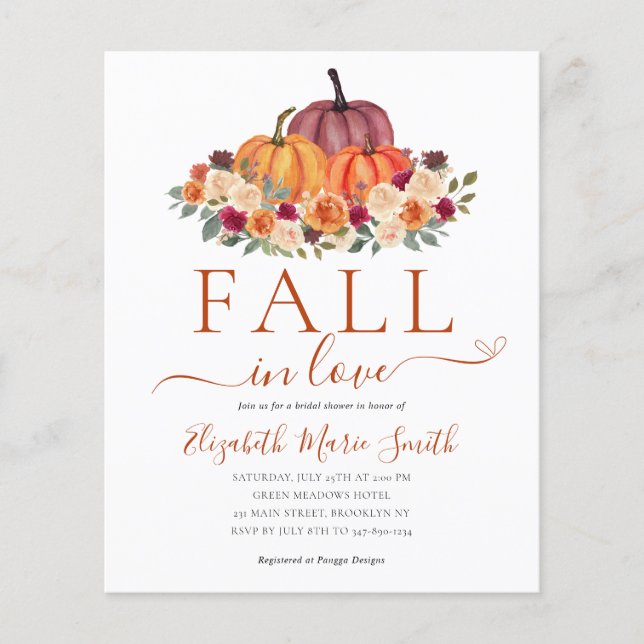 Cheap Fall in Love Floral Pumpkin Bridal Shower Flyer (Front)