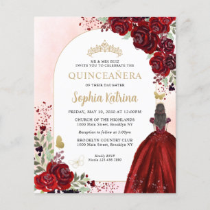 Cheap Floral Burgundy Gold Princess Quinceanera Flyer
