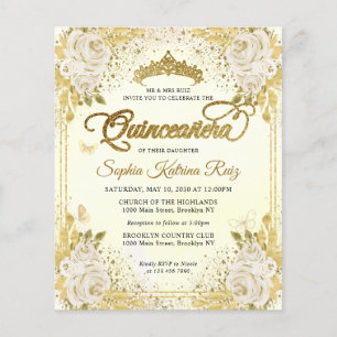 Cheap Floral Light Purple Gold Tiara Quinceañera Flyer