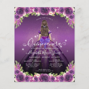 Cheap Floral Purple Gold Princess Quinceanera Flyer