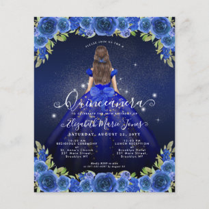 Cheap Floral Royal Blue Gold Princess Quinceanera Flyer