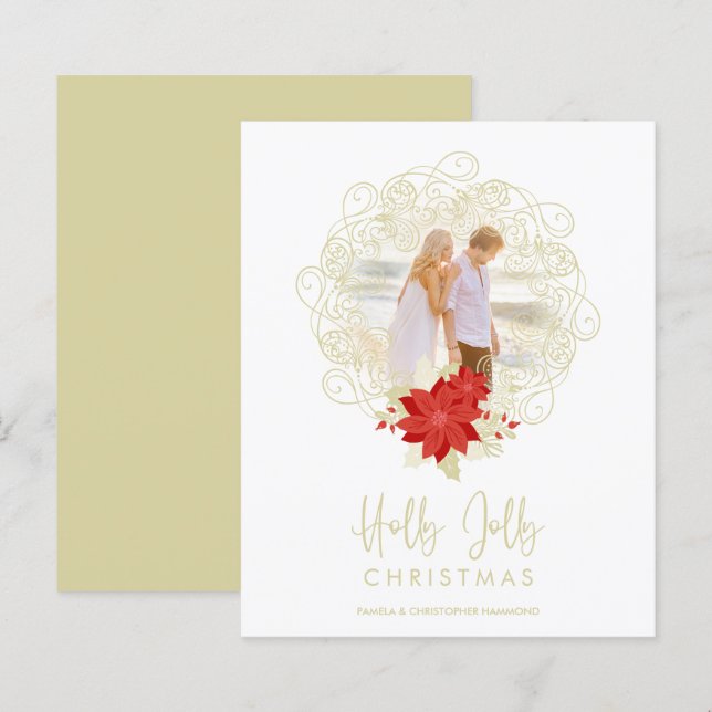 Cheap Flourish Golden Ornament Photo Christmas (Front/Back)