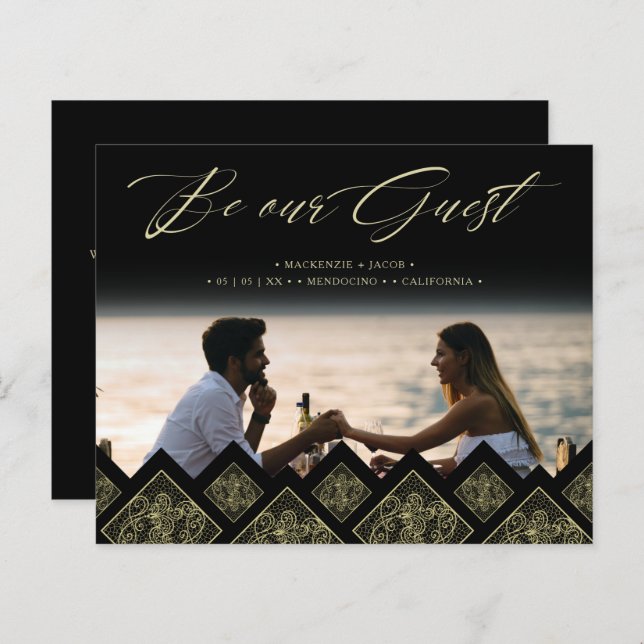 Cheap Flourish Lace Gold Ornament Photo Wedding  (Front/Back)