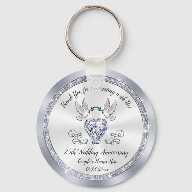 Cheap Gorgeous, 25th Wedding Anniversary Favours, Key Ring (Front)