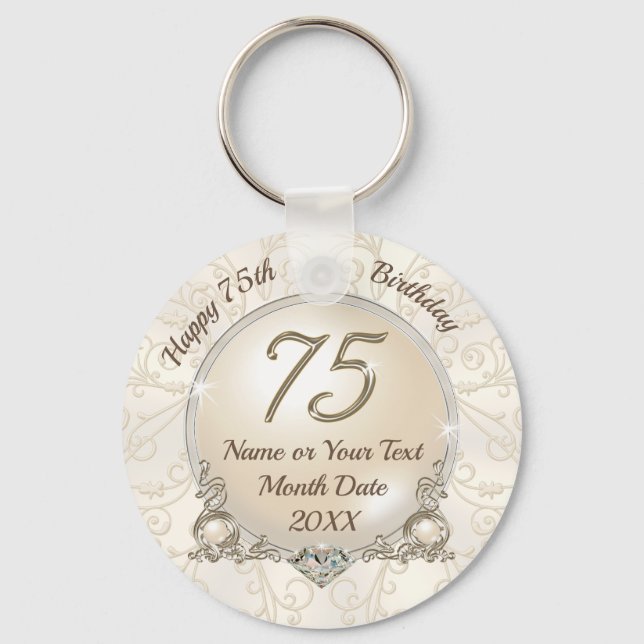 Cheap Gorgeous Custom, 75th Birthday Party Favours Key Ring (Front)