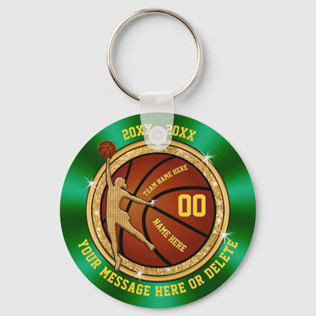 Cheap Green and Gold Basketball Gifts for Girls Key Ring (Front)