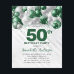 Cheap Green Silver Balloon Glitter 50th Birthday Flyer<br><div class="desc">Modern Glam Emerald Green Silver Balloon Glitter Sparkle Any Age Birthday Invitation</div>