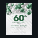 Cheap Green Silver Balloon Glitter 60th Birthday Flyer<br><div class="desc">Modern Glam Emerald Green Silver Balloon Glitter Sparkle Any Age Birthday Invitation</div>