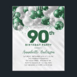 Cheap Green Silver Balloon Glitter 90th Birthday Flyer<br><div class="desc">Modern Glam Emerald Green Silver Balloon Glitter Sparkle Any Age Birthday Invitation</div>