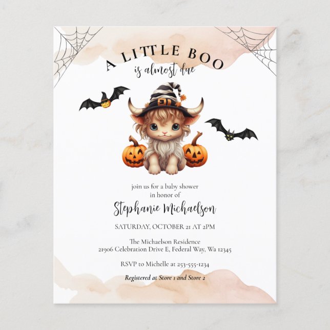 Cheap Halloween Cow Little Boo Baby Shower Invite Flyer (Front)