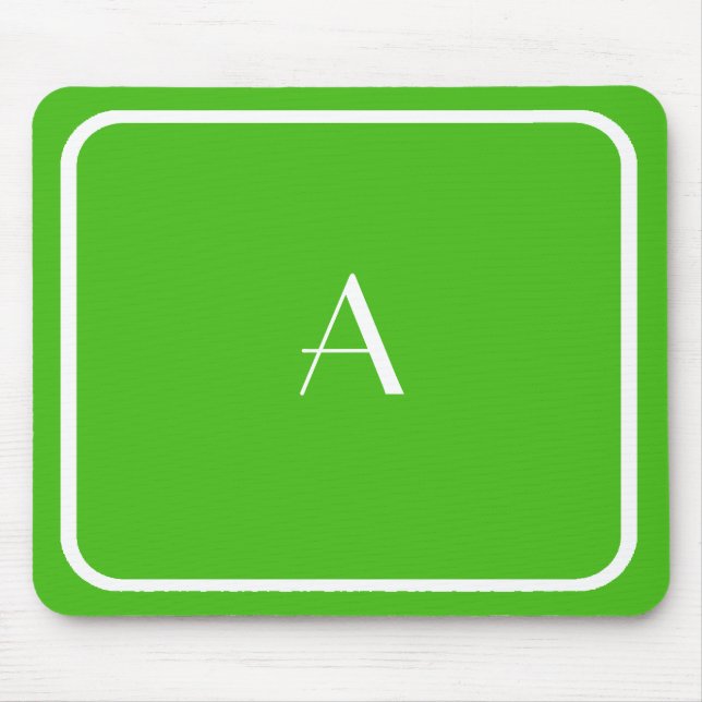 Cheap Kelly Green Mousepad w/ White Monogram (Front)