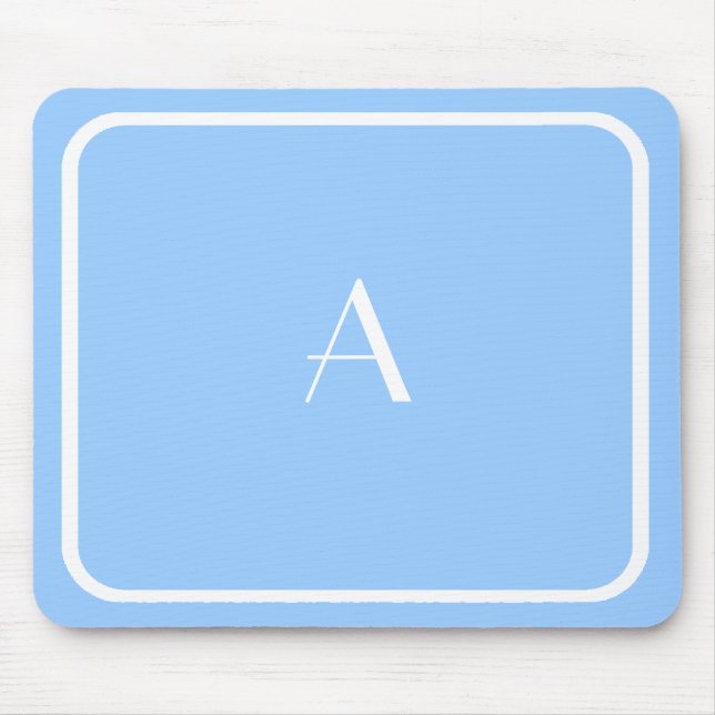 Cheap Light Sky Blue Mousepad w/ White Monogram (Front)