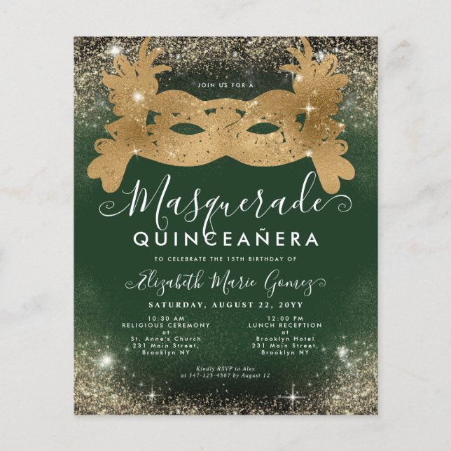 Cheap Masquerade Emerald Green Gold Glitter Quince (Front)