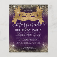 Cheap Masquerade Purple Gold Glam Glitter Birthday