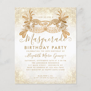 Cheap Masquerade White Gold Glitter Dust Birthday Flyer